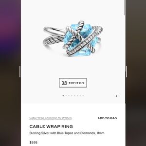 David Yurman Silver Ring with Blue Topaz and Diamonds